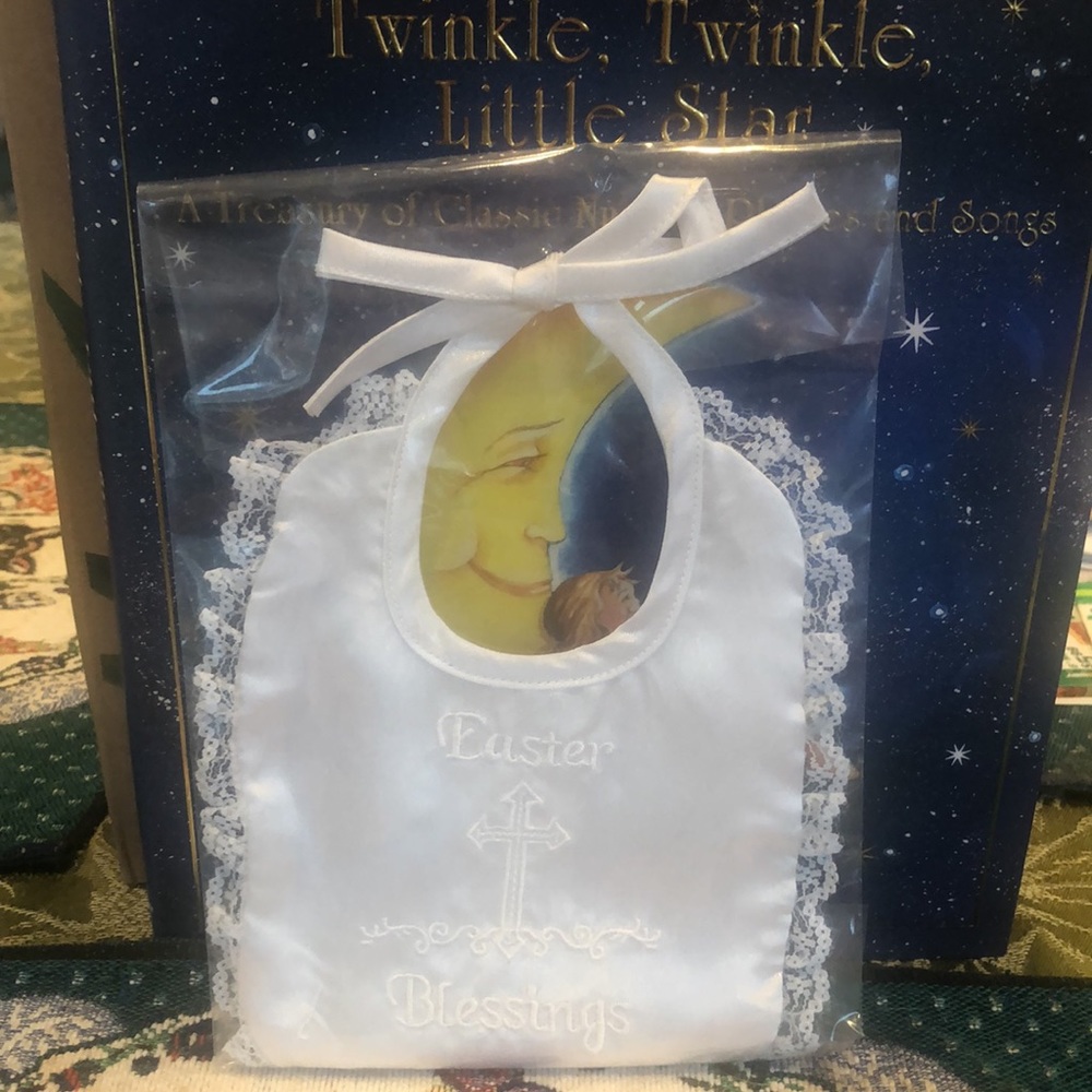 Easter Blessings white satin new bib and Twinkle, Twinkle, Little Star Book!